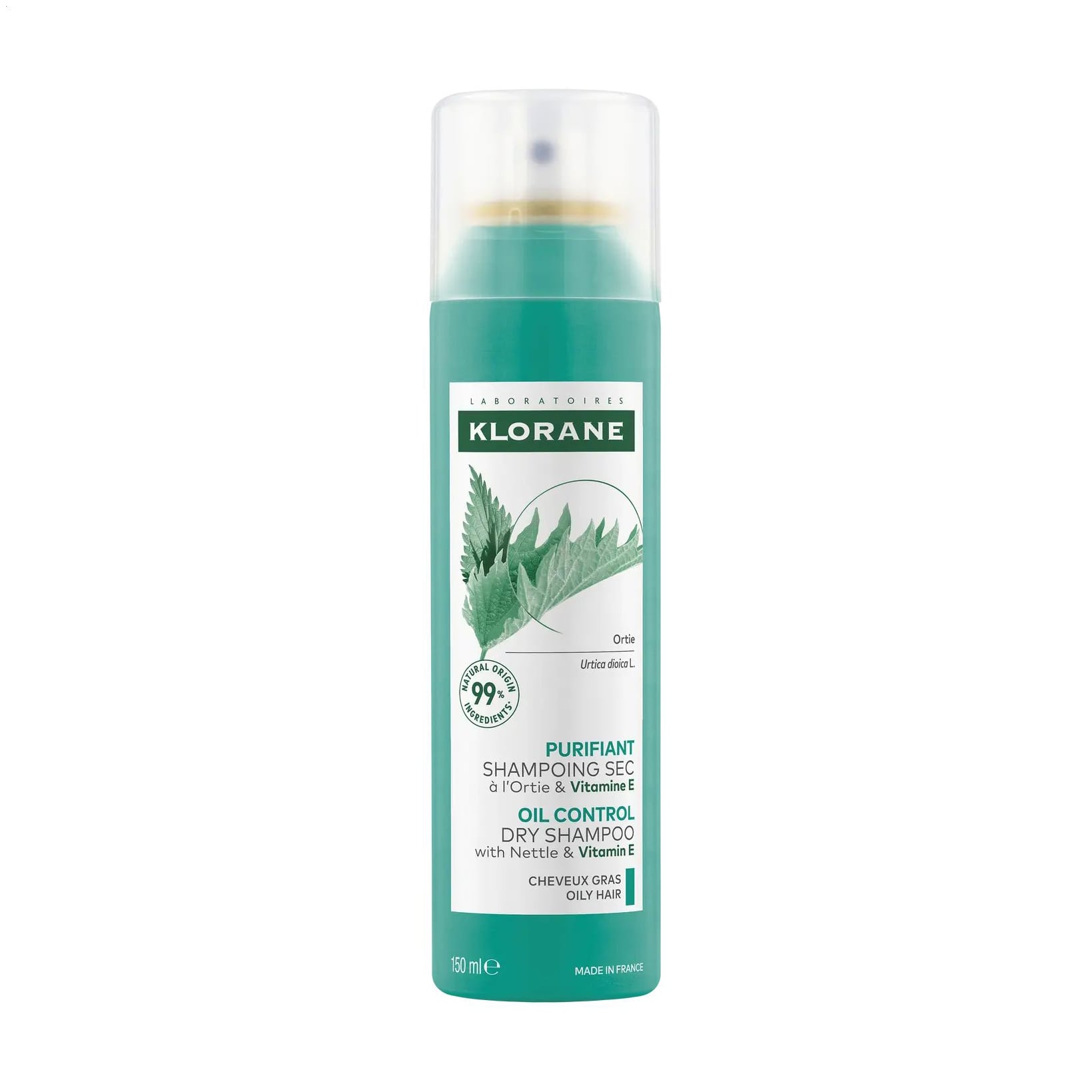 Сухий шампунь для волосся Klorane Oil Control Dry Shampoo з кропивою та вітаміном Е, 150 мл